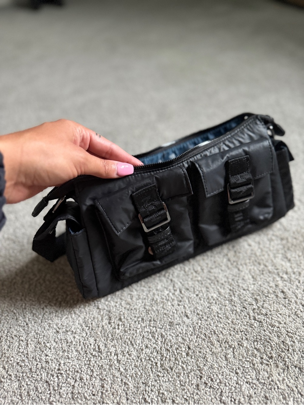 Black womens y2k Nylon Utility Crossbody Bag